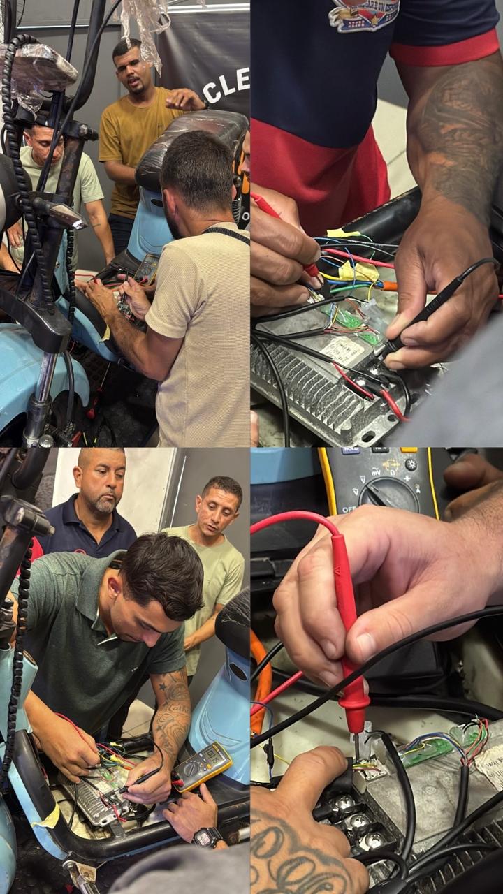 Alunos praticando diagnóstico e manutenção